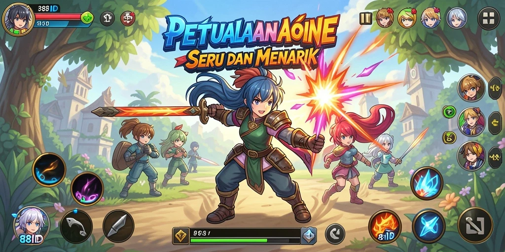 Tangkapan layar menunjukkan pertarungan seru dalam game Anime.