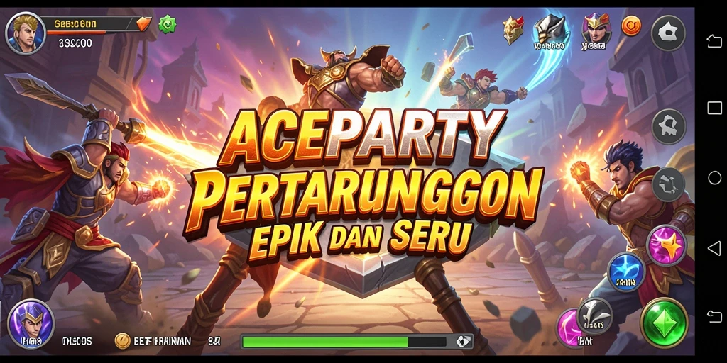 Tampilkan momen pertarungan seru dari ACEPARTY dengan karakter yang beraksi.
