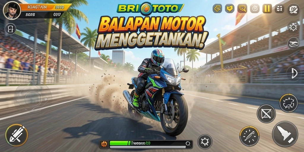 Gameplay seru BRIOTOTO dengan berbagai trek balap motor.