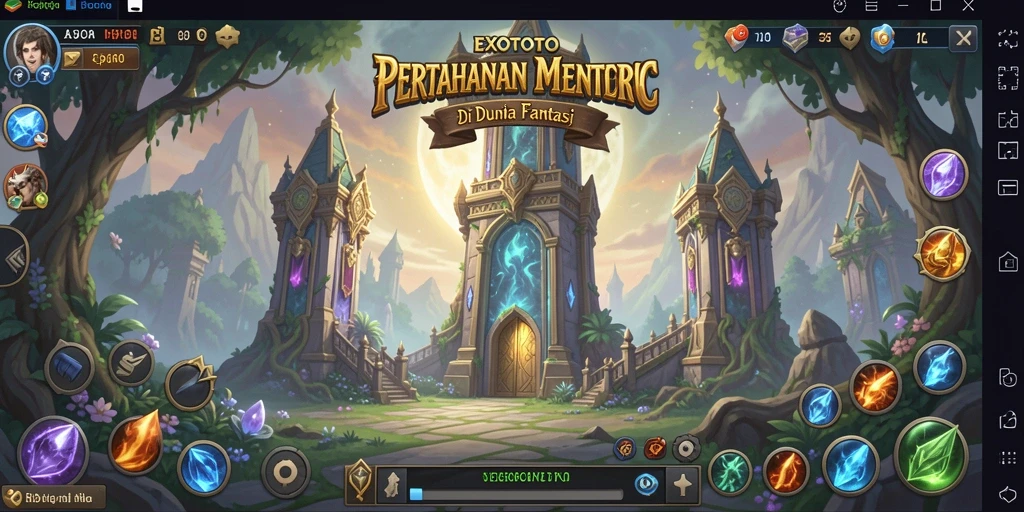 Tampilan gameplay seru dalam EXOTOTO, strategi menara yang menantang.