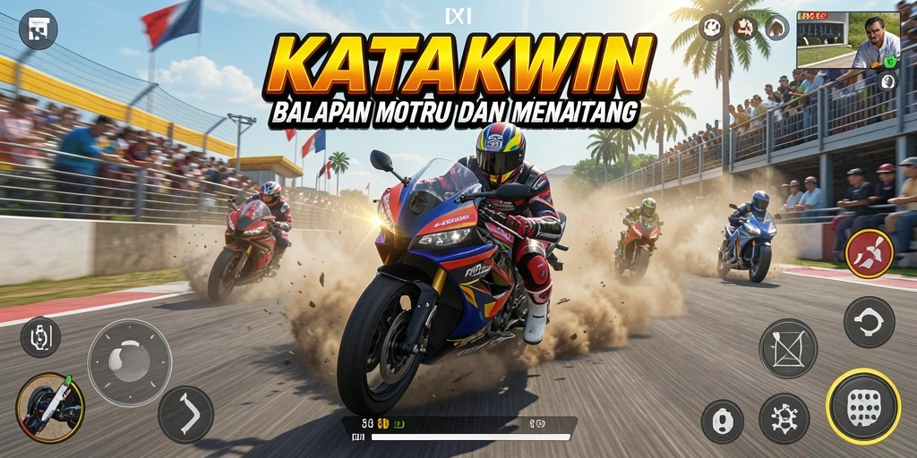 Tampilan gameplay KATAKWIN yang seru dalam balapan motor.