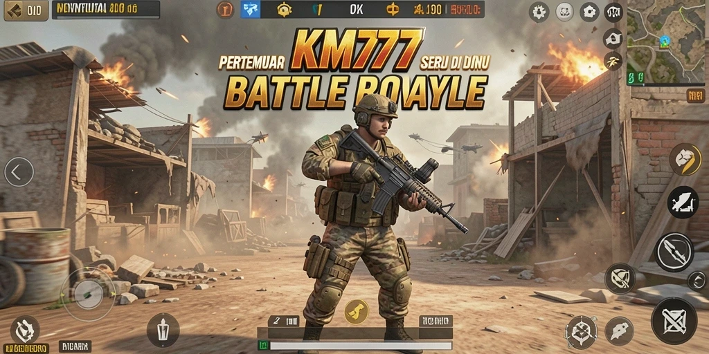 Tampilan gameplay pertarungan seru dalam <strong>KM777</strong> di arena Battle Royale.