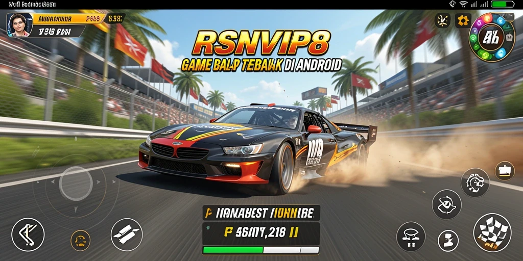 Screenshot gameplay RSNVIP8 menampilkan aksi balapan yang mendebarkan.