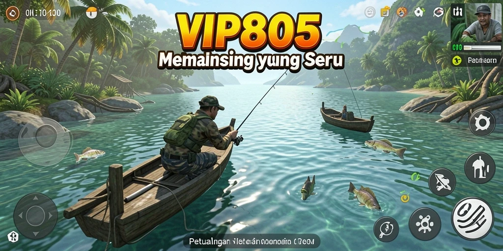 Screenshot utama VIP805 menampilkan gameplay seru saat menangkap ikan.